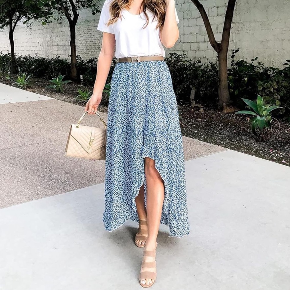 Floral Blue Hi Low Skirt